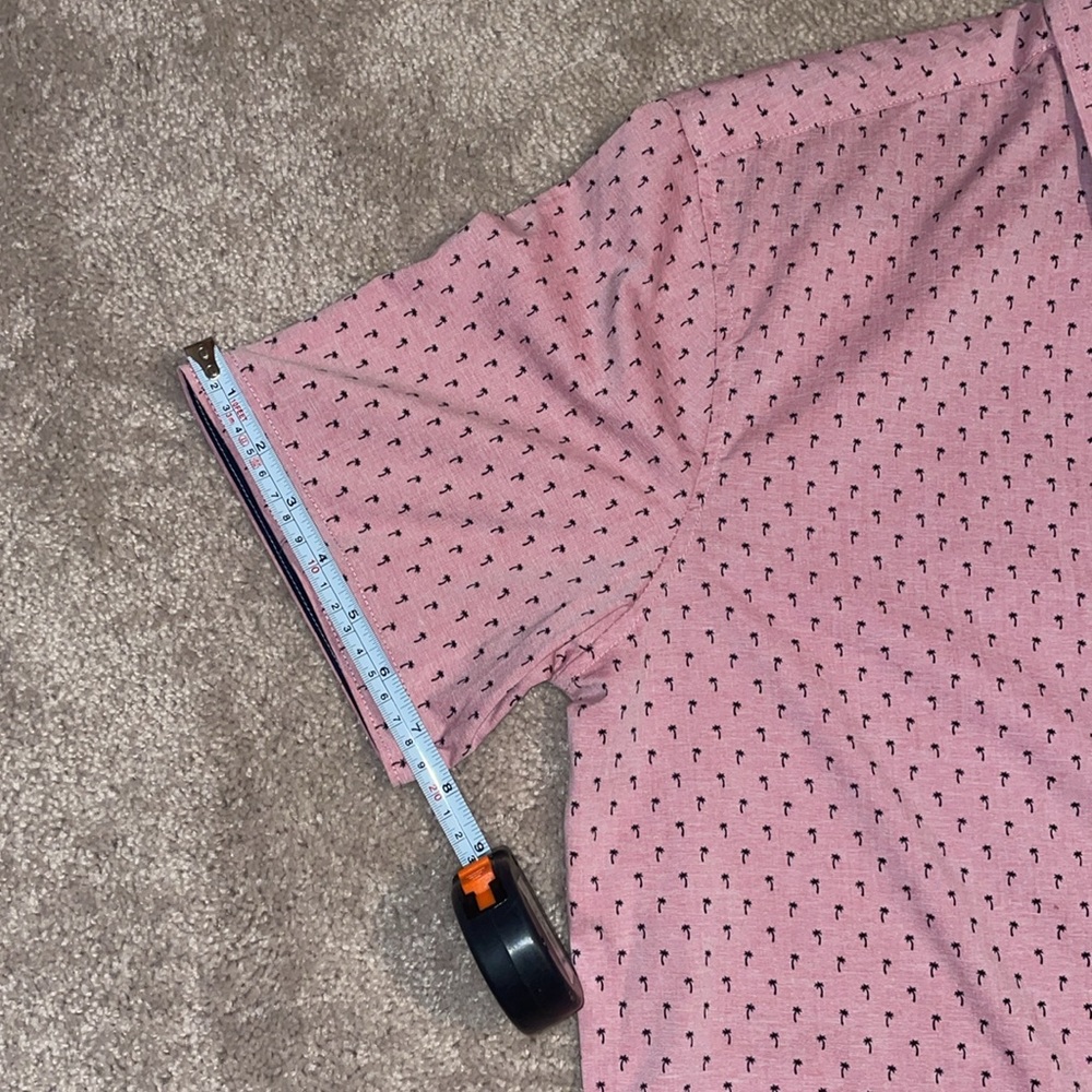 Craft Flow Shirt Mens Medium Pink Woven Palm Tree Short Sleeve Button Up - Picture 4 of 4